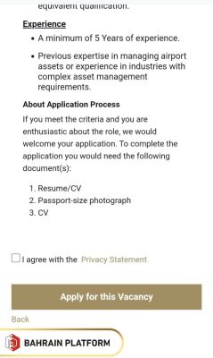 Steps to apply for Bahrain Airport Company Careers